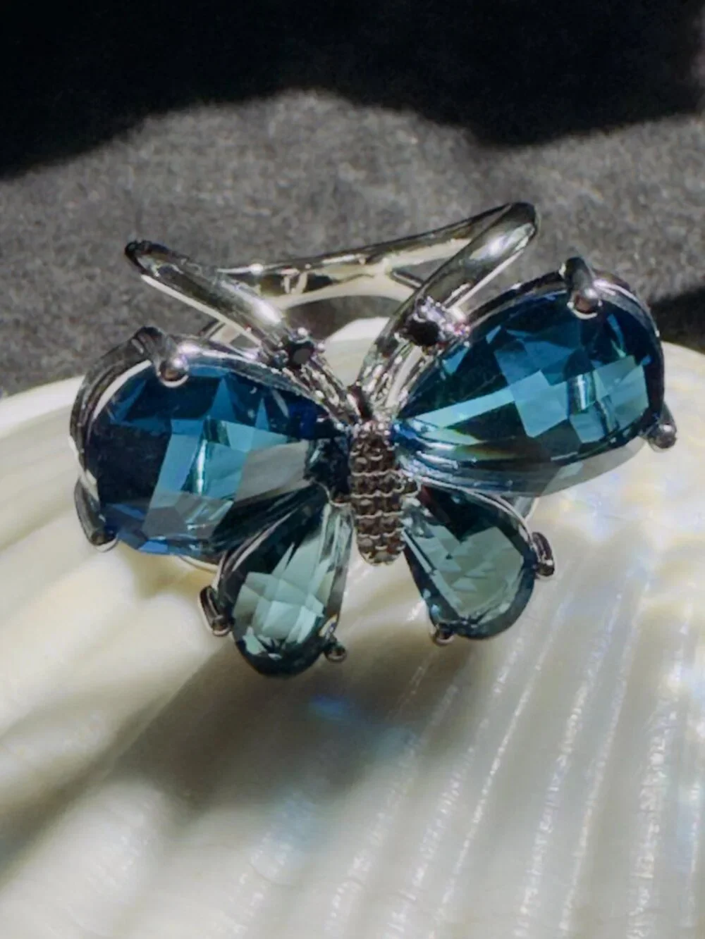 Blue Swarovski Element Crystal Butterfly Scarf Ring 2-in-1